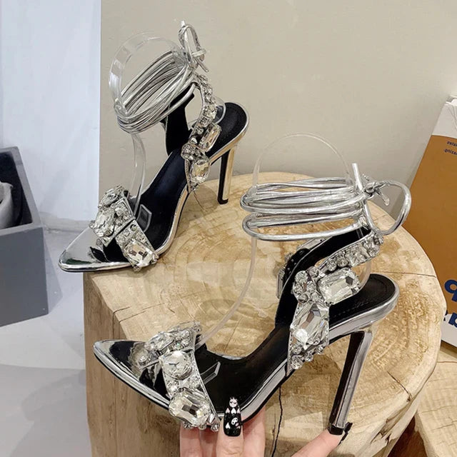 Rhinestone Pointed Toe Strap Pump Sandals