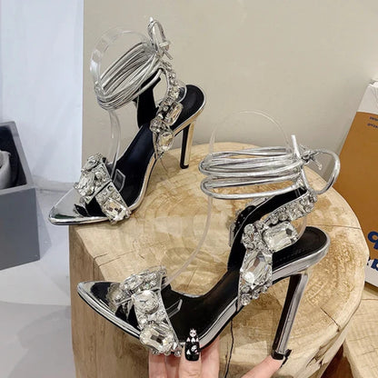 Rhinestone Pointed Toe Strap Pump Sandals