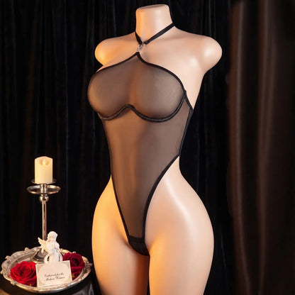 See Through Halter Black Teddies
