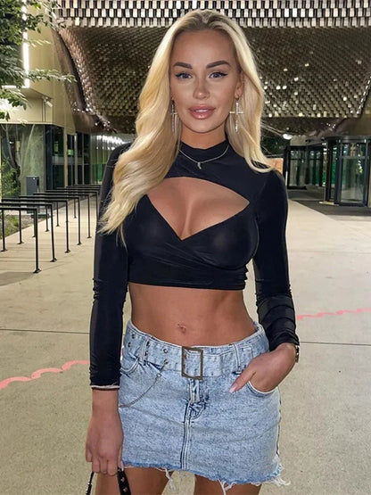 Hollow Out Long Sleeve Crop Top