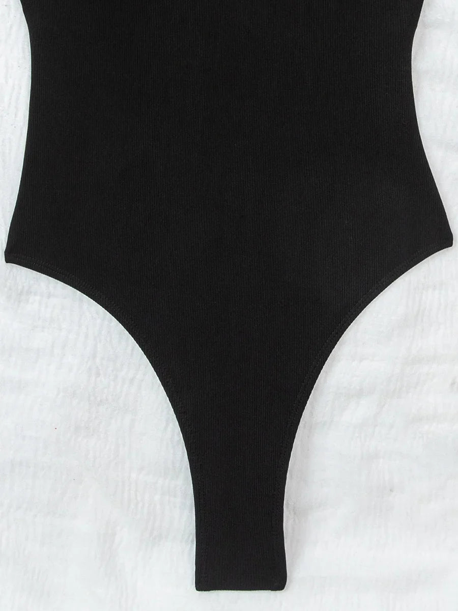 Ribbed Cross Backless One Piece