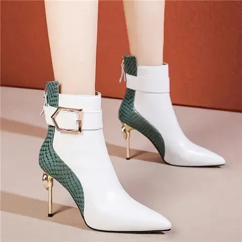 Patchwork Pointed Toe Ankle Boots