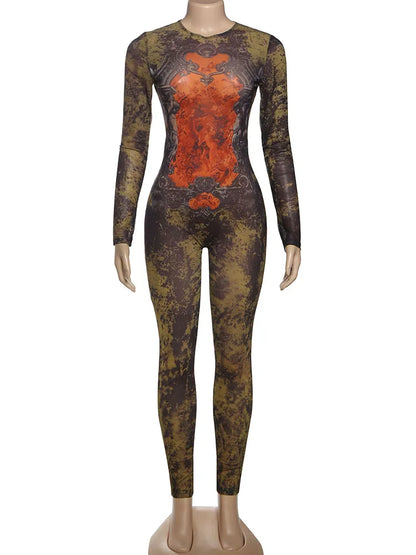 Tie-Dye Print O-Neck Jumpsuit