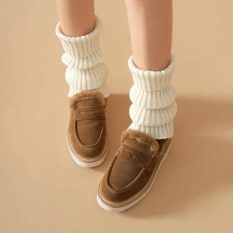 Suede Fur Design Platform Loafers