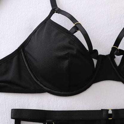 Solid Black Straps Garter Lingerie