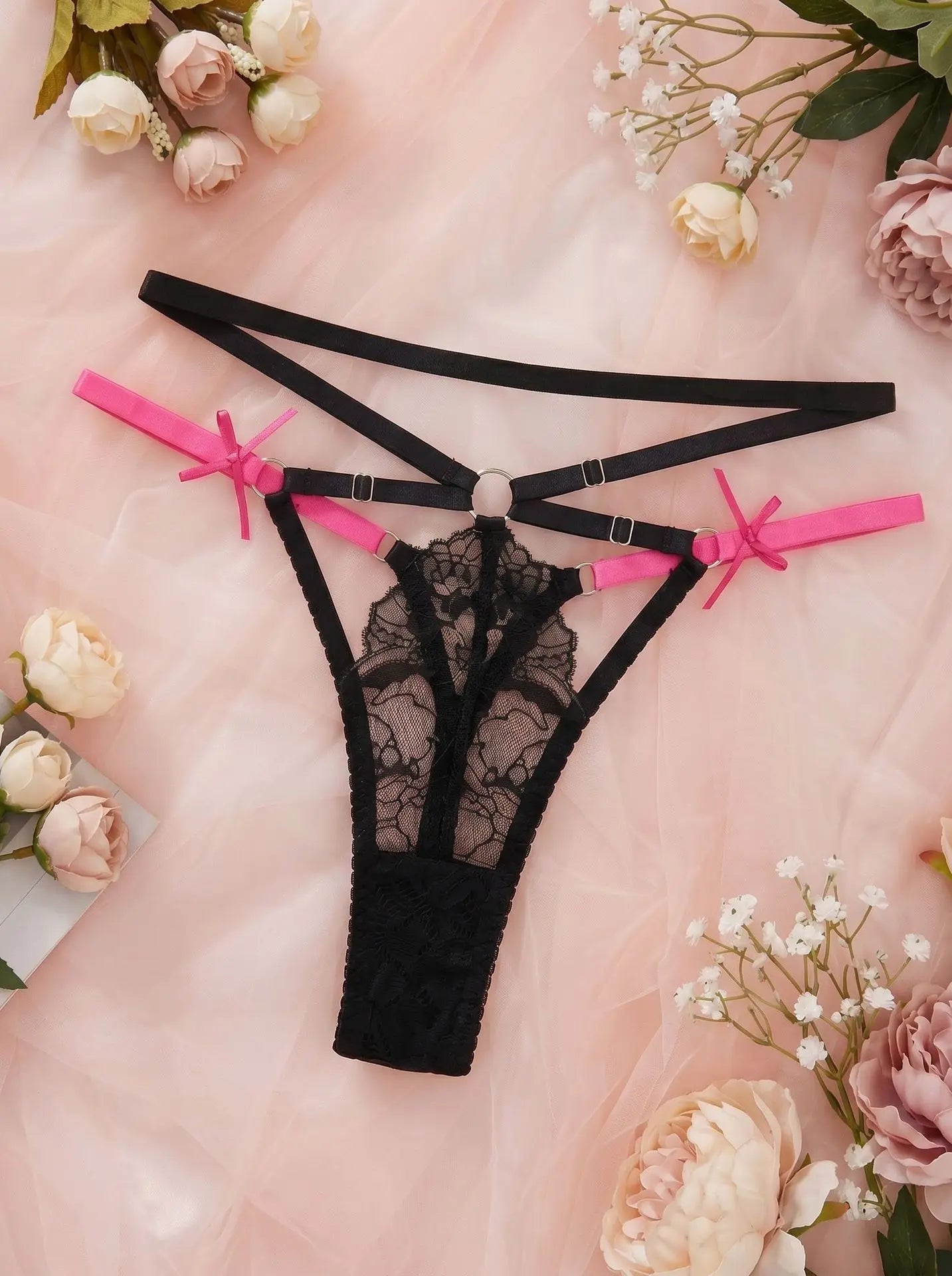 Black Cute Pink Bowknot Lingerie