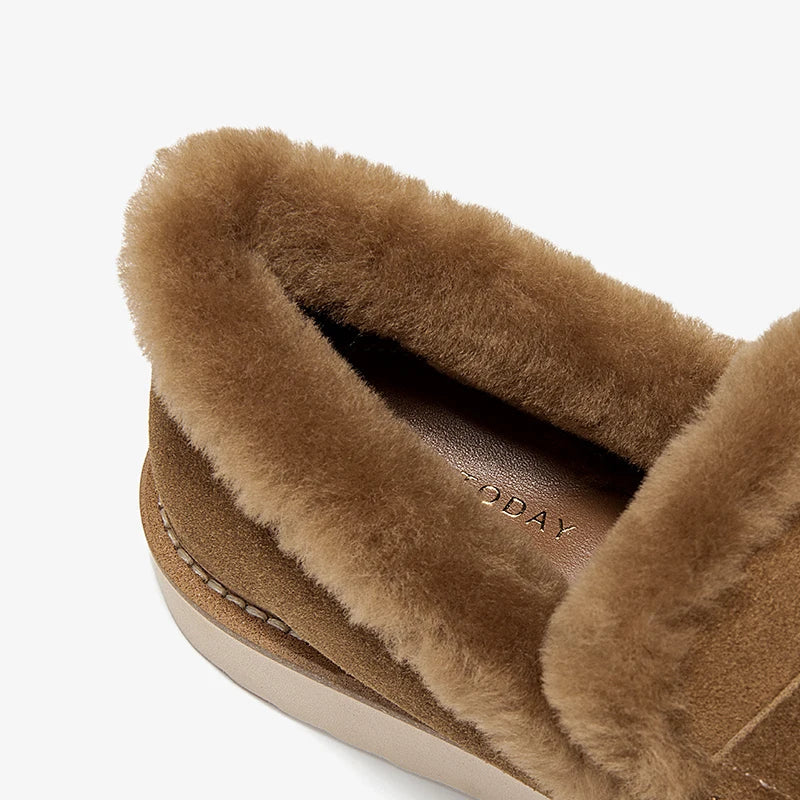 Suede Fur Design Platform Loafers