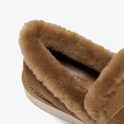 Suede Fur Design Platform Loafers