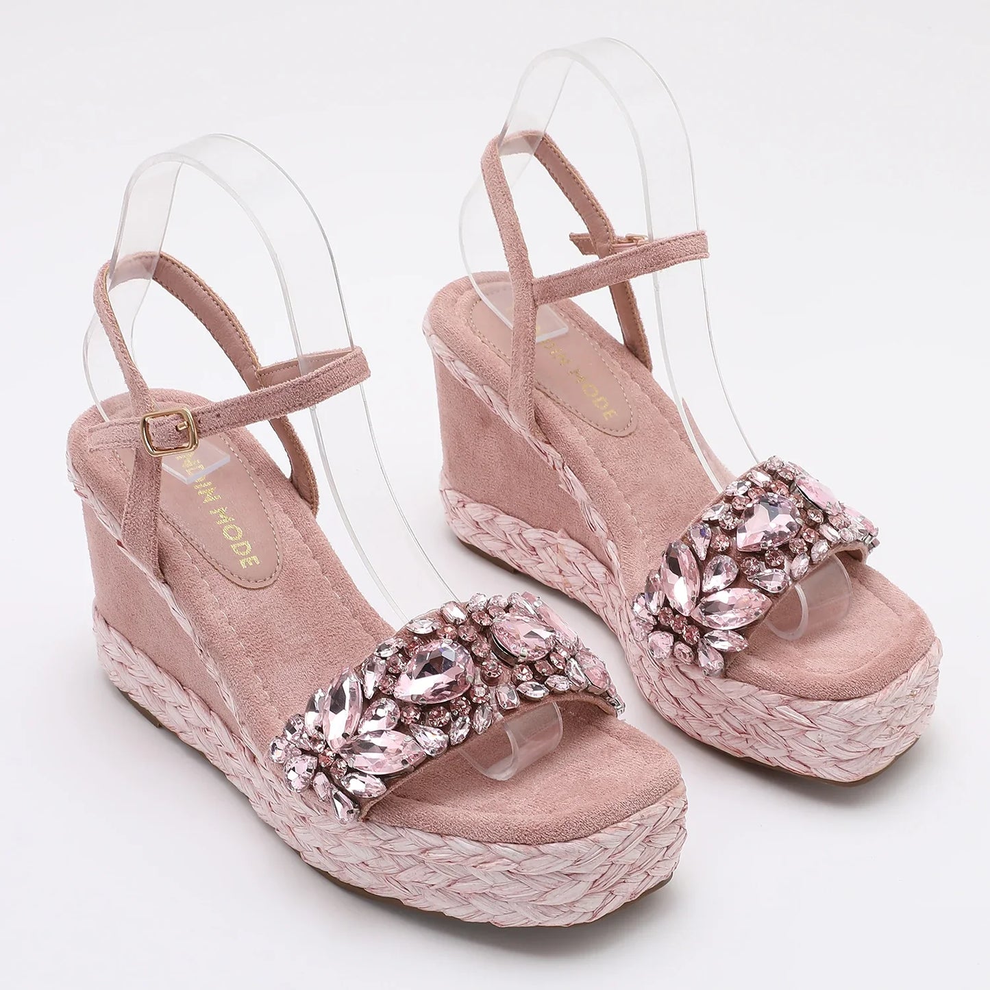 Rhinstones Velvet High Wedges Sandals