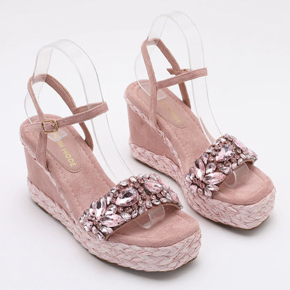 Rhinstones Velvet High Wedges Sandals
