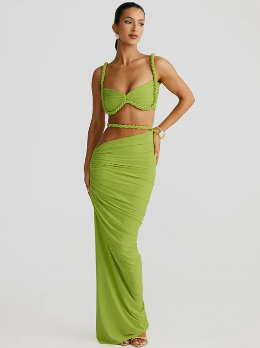 Slim Fit Halter Pleated Skirt Set