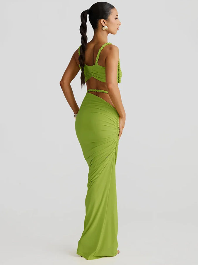 Slim Fit Halter Pleated Skirt Set