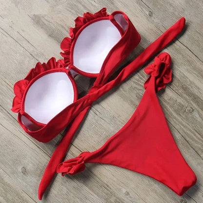 Sexy Ruffled Bandeau Bikini