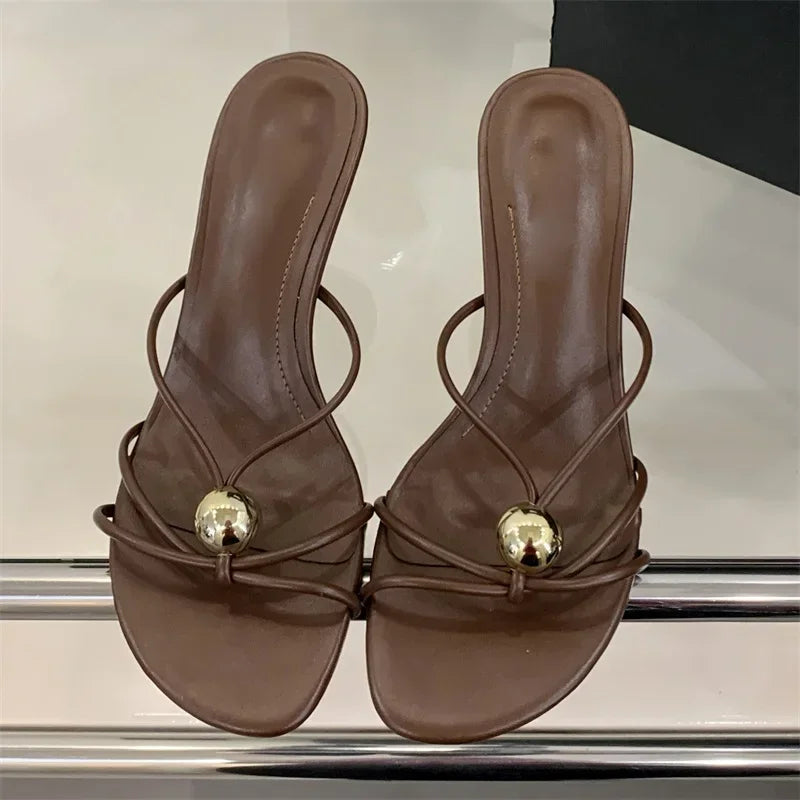 Metal Decoration Thin Heels Sandals