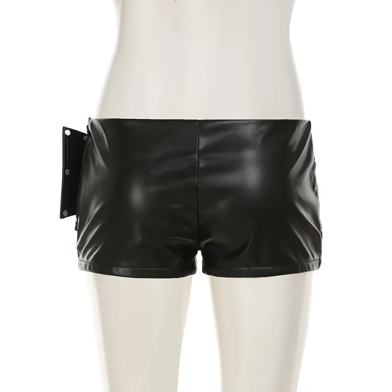 Sexy Rivet Buckle Belt Leather Shorts