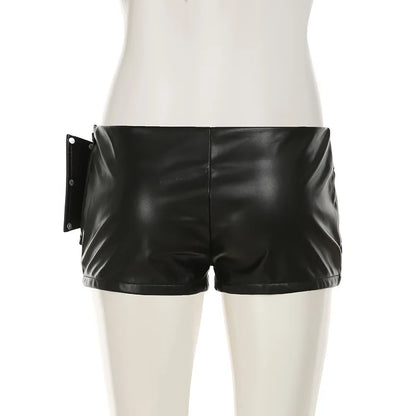 Sexy Rivet Buckle Belt Leather Shorts