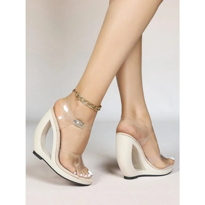 Transparent Buckle Strap Hollow Heels Sandals
