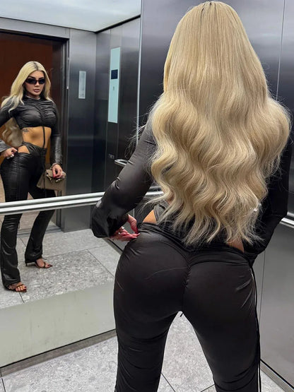 Black Hollow Shirring Pants Set