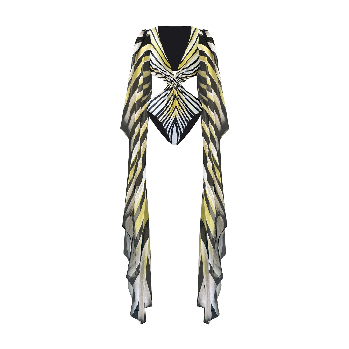 Striped Cut Out Flare Sleeve Monokini