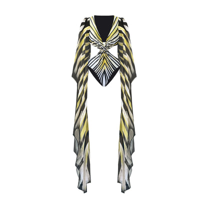 Striped Cut Out Flare Sleeve Monokini