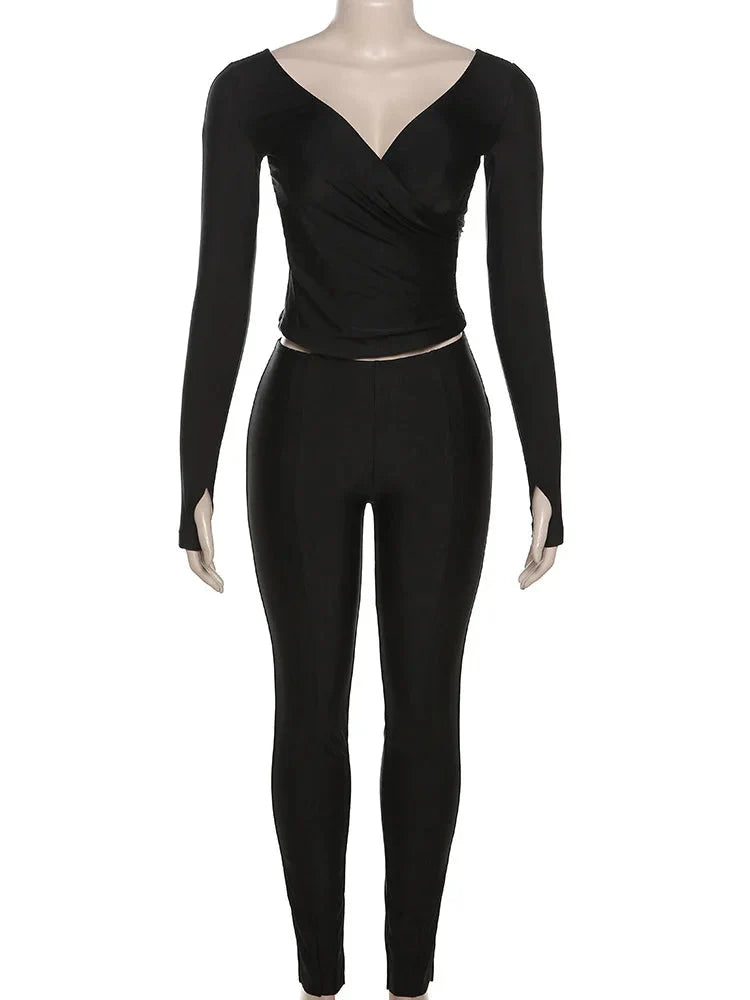 Skinny Fit Cross-Front Pants Set