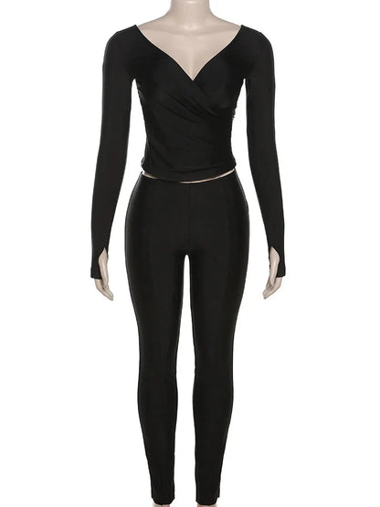 Skinny Fit Cross-Front Pants Set