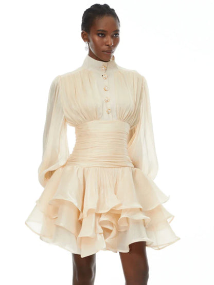 Elegant Solid Ruffles Mini Dress