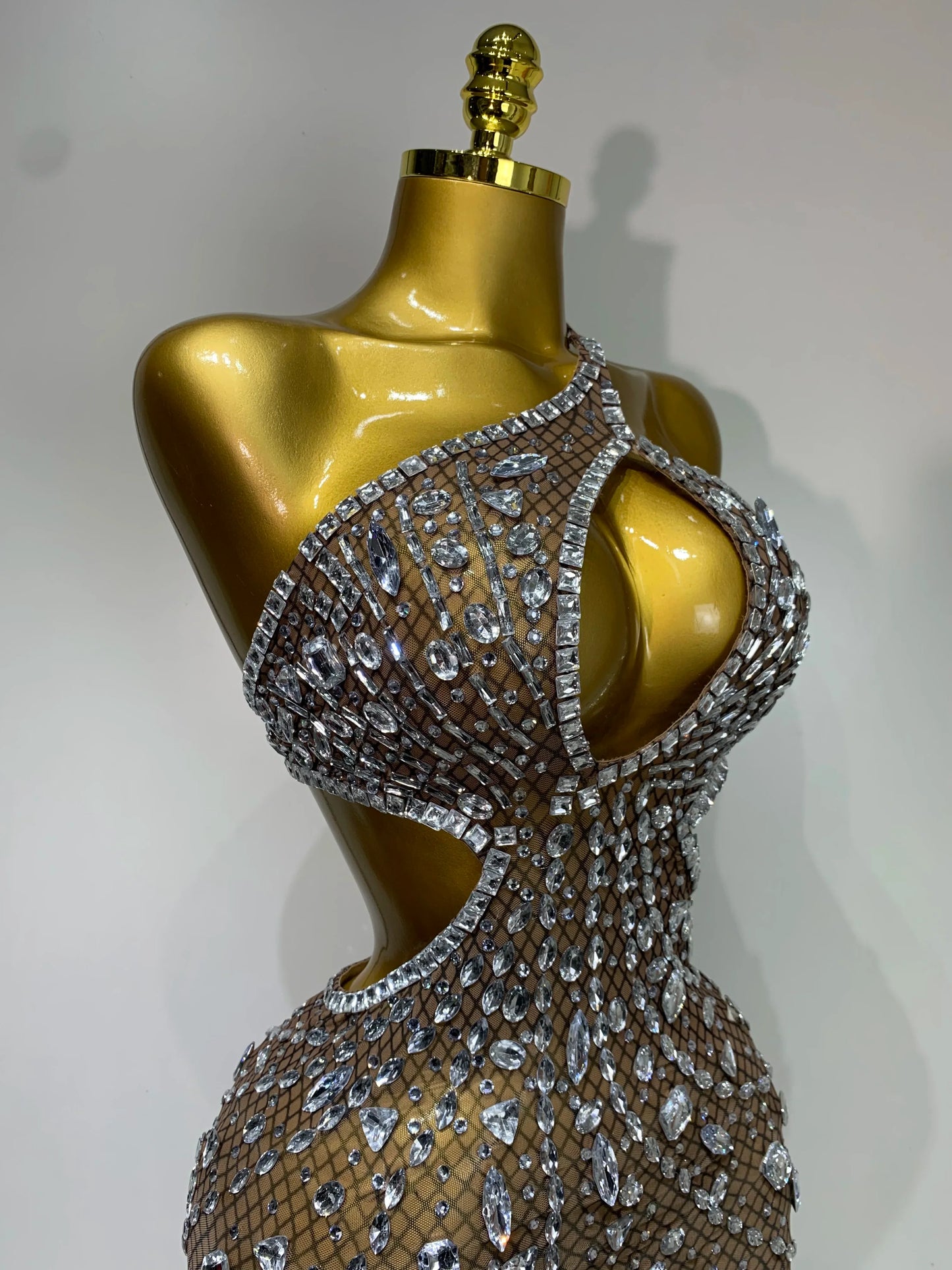 Rhinestone Cut-Out Backless Mini Dress