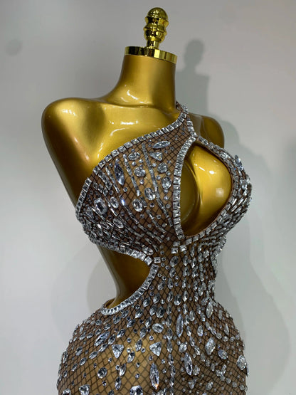 Rhinestone Cut-Out Backless Mini Dress