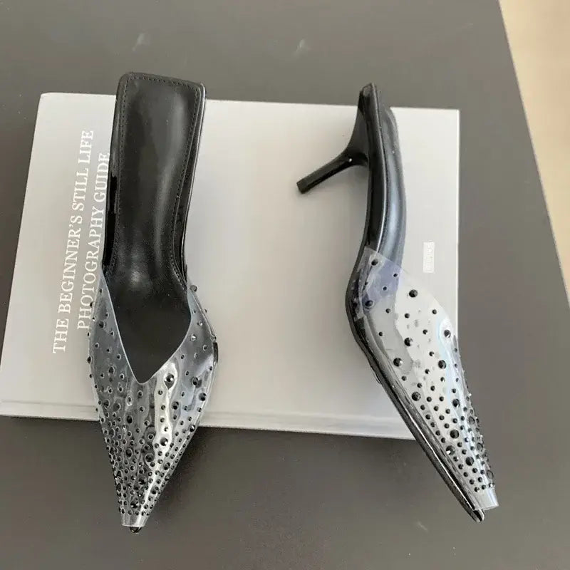 Rhinestone Transparent Mules Pump Shoes
