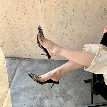 Rhinestone Transparent Mules Pump Shoes