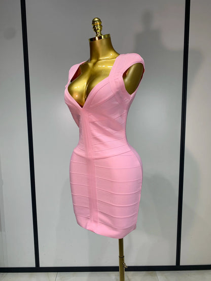 Deep V-neck Bodycon Mini Dress