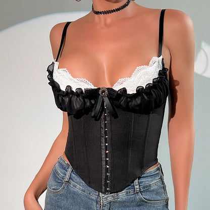 Patchwork Pleated Bowknot Bustier