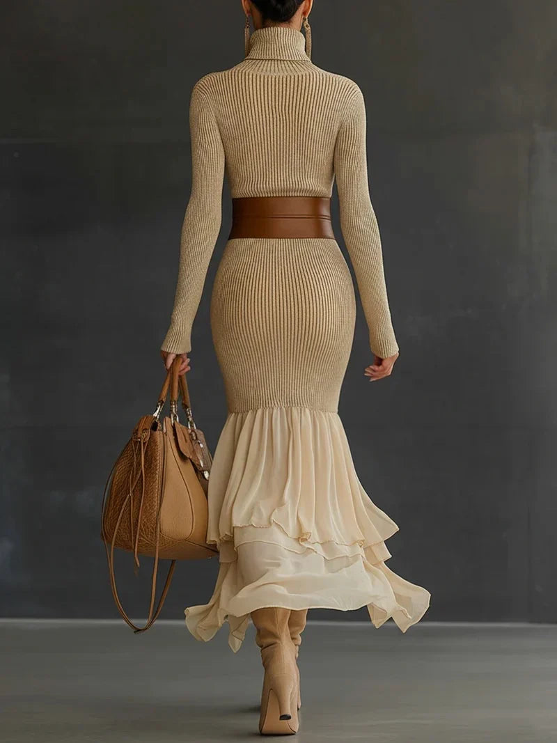 Knitted Turtleneck Bodycon Maxi Dress