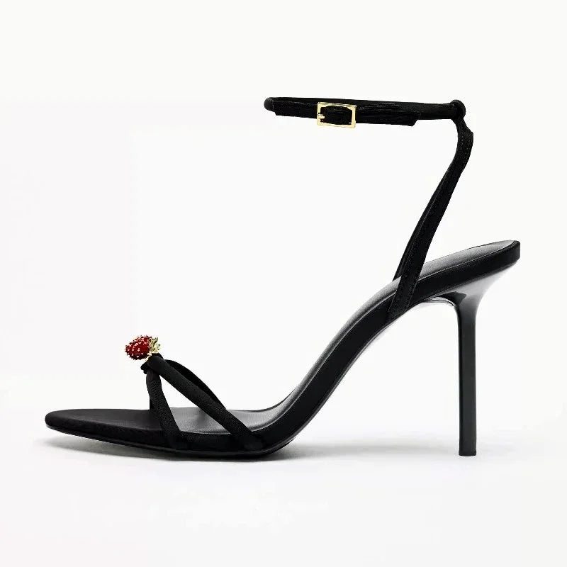 Black Ankle Strap Thin Heels Sandals