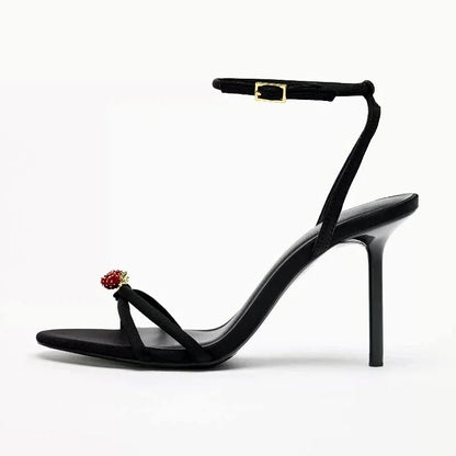 Black Ankle Strap Thin Heels Sandals