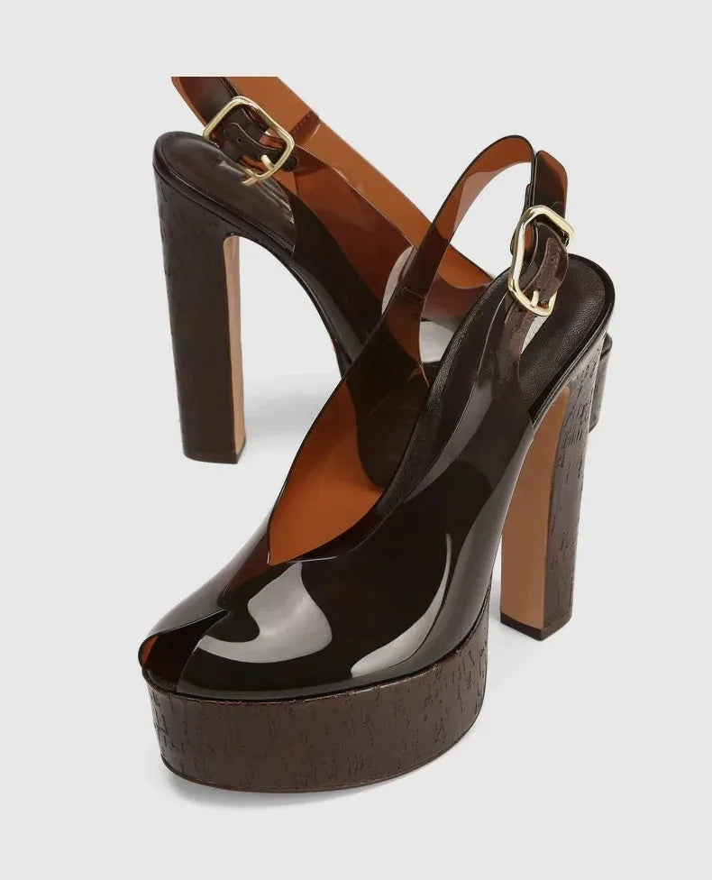 Transparent Upper Square Heels Sandals