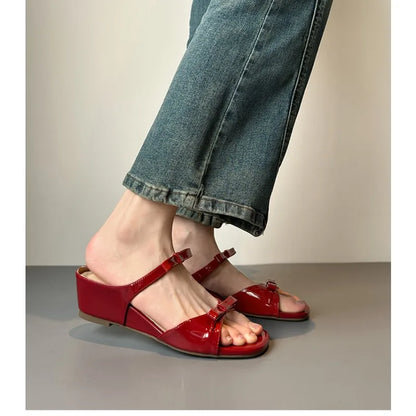 Elegant Butterfly-Knot Square Toe Sandals