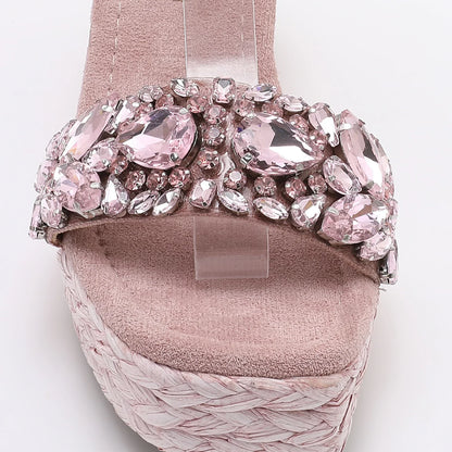 Rhinstones Velvet High Wedges Sandals
