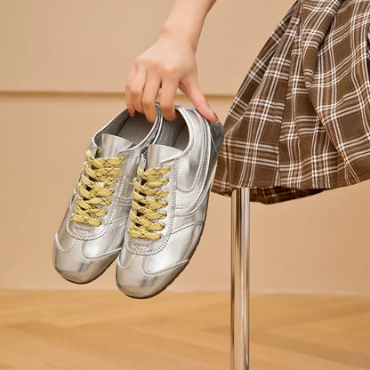 Solid Genuine Leather Lace-up Sneakers