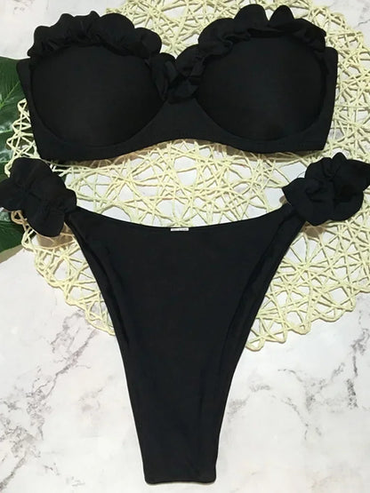 Sexy Ruffled Bandeau Bikini