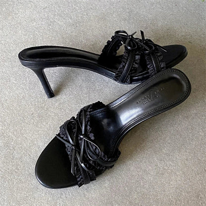 Butterfly-knot Lace Edge Thin Heels Sandals