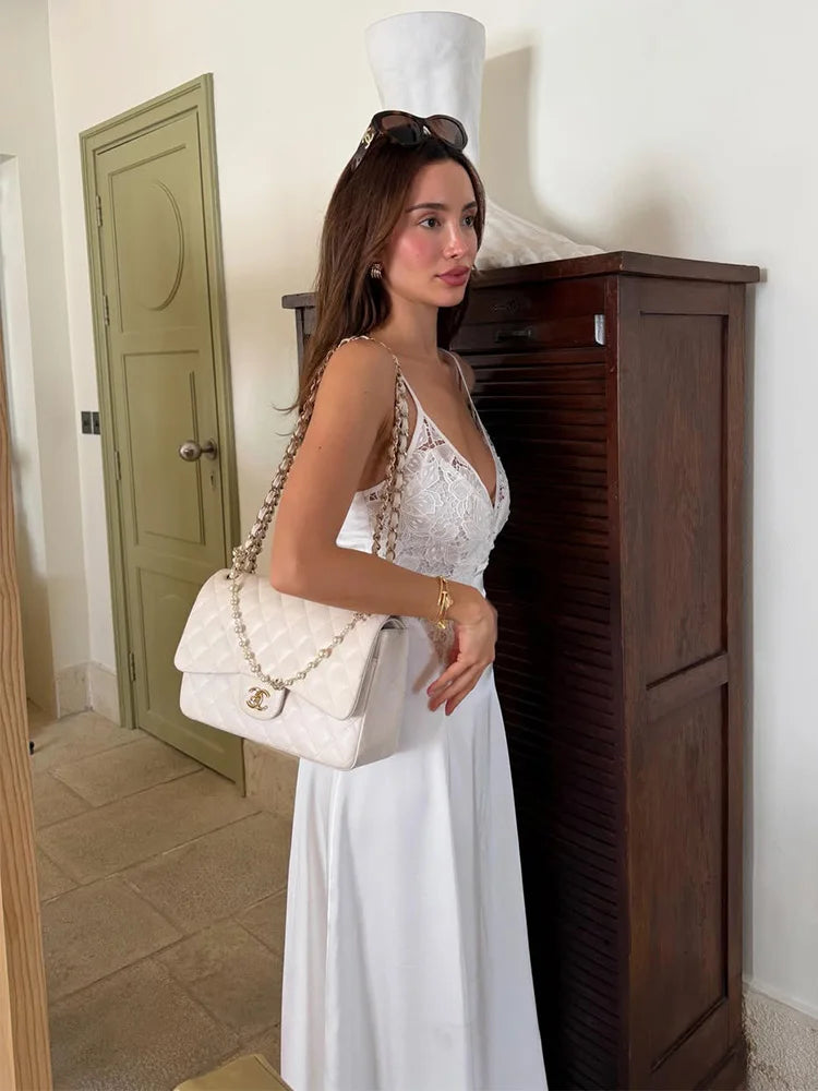 Lace Patchwork V-Neck Maxi Dress