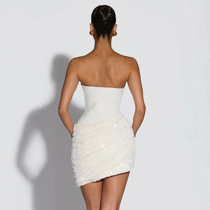 Chic Sequin Scarf Collar Mini Dress