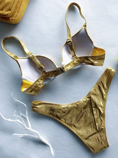 Shiny Faux Leather Underwired Bikini
