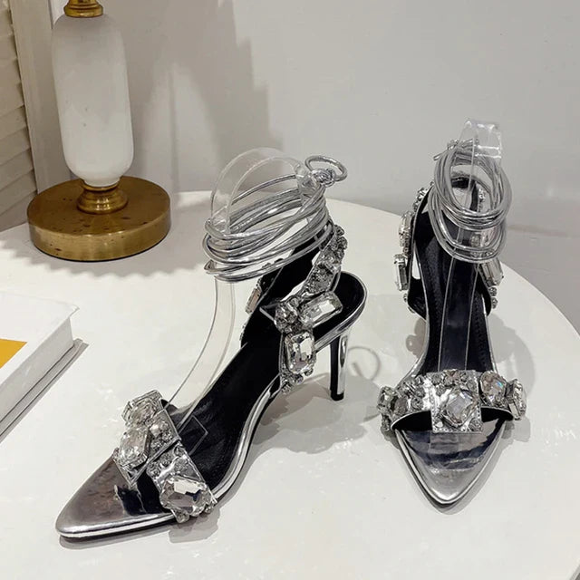 Rhinestone Pointed Toe Strap Pump Sandals