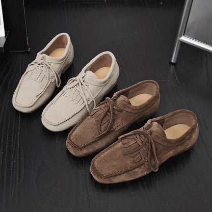 Suede Square Toe Tassels Loafers