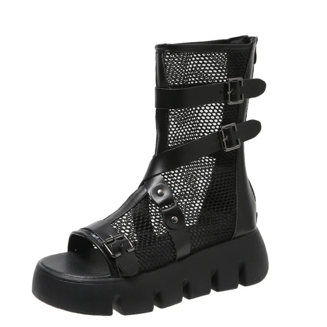 Mesh Cloth Riveted Belt Boots