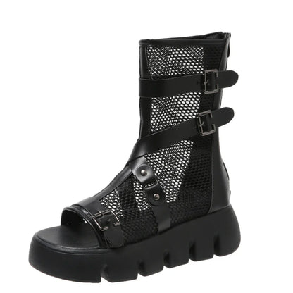 Mesh Cloth Riveted Belt Boots
