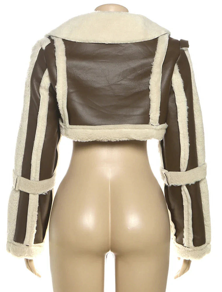 Textured Patchwork Faux Fur Jacket